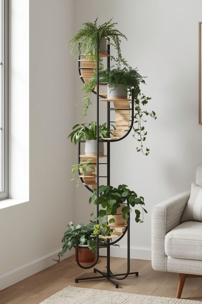 Spiral Wooden Stands For Modern Indoor Plant Stand Ideas