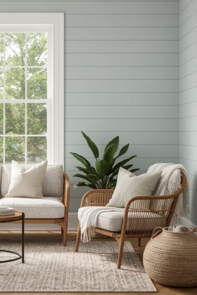 Muted Blue and Green Farmhouse Living Room Ideas