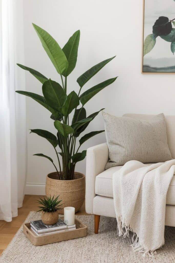 Indoor plants decoration ideas in living room corners