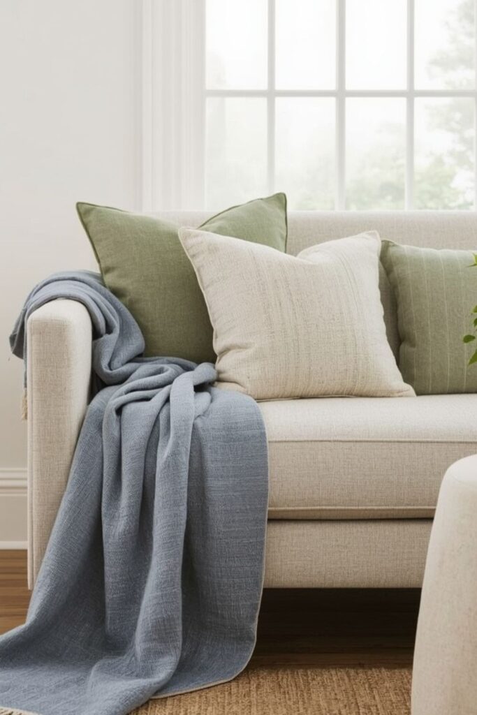 Muted Blue and Green Farmhouse Living Room Ideas