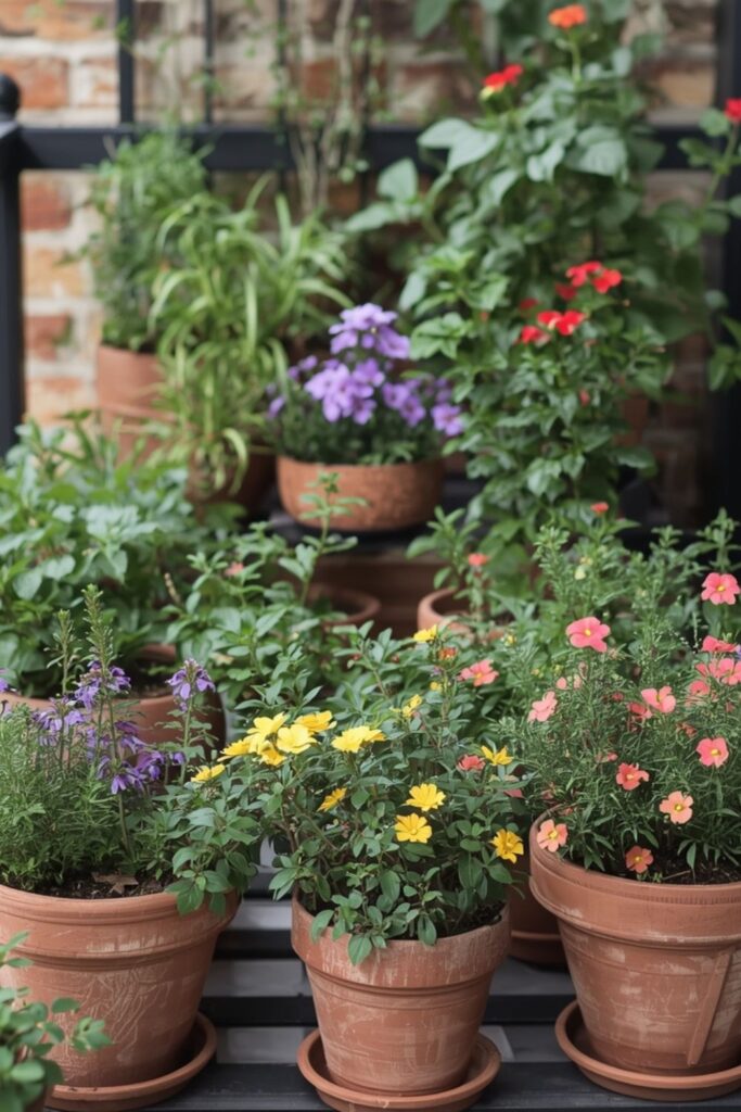  Low Budget Balcony Garden Design with Clay Pots