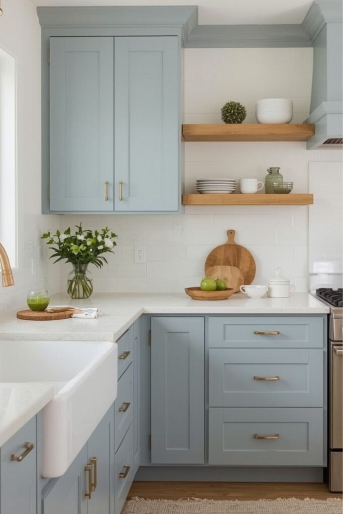 Muted Blue and Green Farmhouse Living Room Ideas