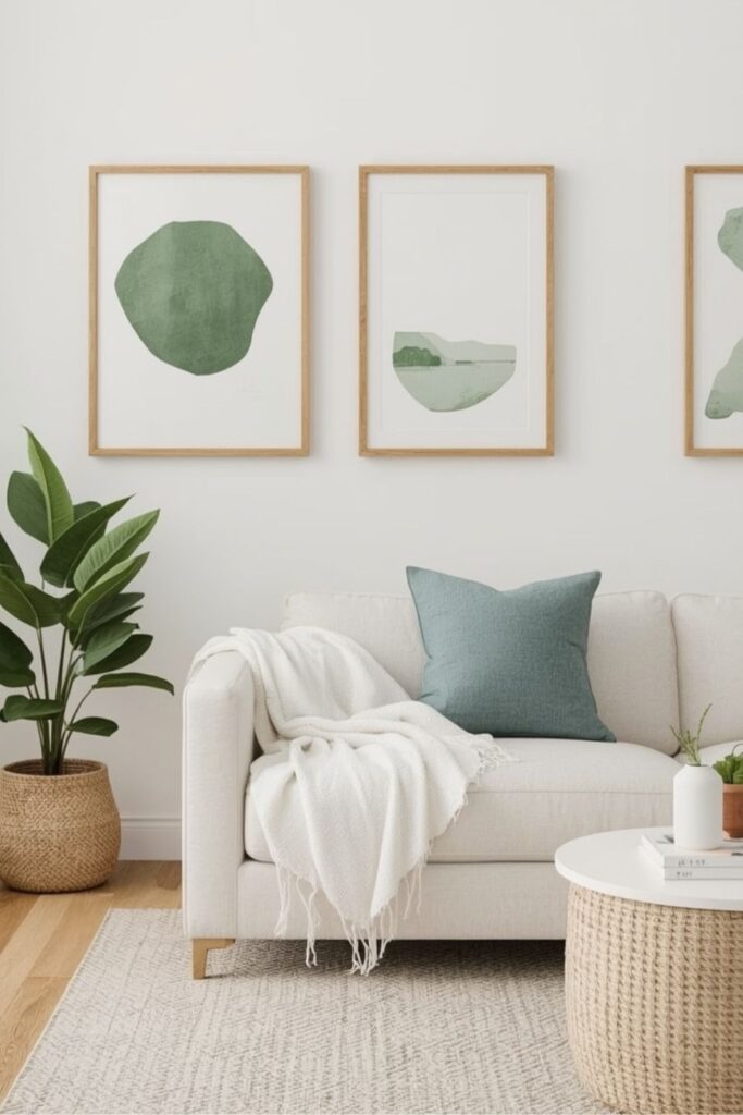 Muted Blue and Green Farmhouse Living Room Ideas