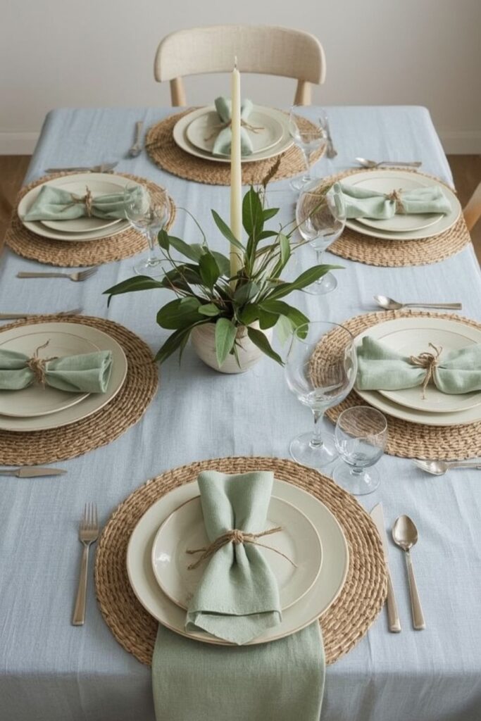 Muted Blue and Green Farmhouse Living Room Ideas